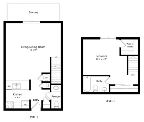 Floor plan for 1 bed, 1 bath, 872 sqft